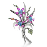 Vintage 18k White Gold Mixed Sapphires and Diamond Floral Bouquet Brooch