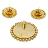 Vintage 18k Yellow Gold Moche Mosaic Pendant and Earrings Set