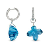 14k White Gold Blue Topaz and Diamond Clover Convertible Hoop Dangle Earrings