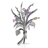 Vintage 18k White Gold Mixed Sapphires and Diamond Floral Bouquet Brooch