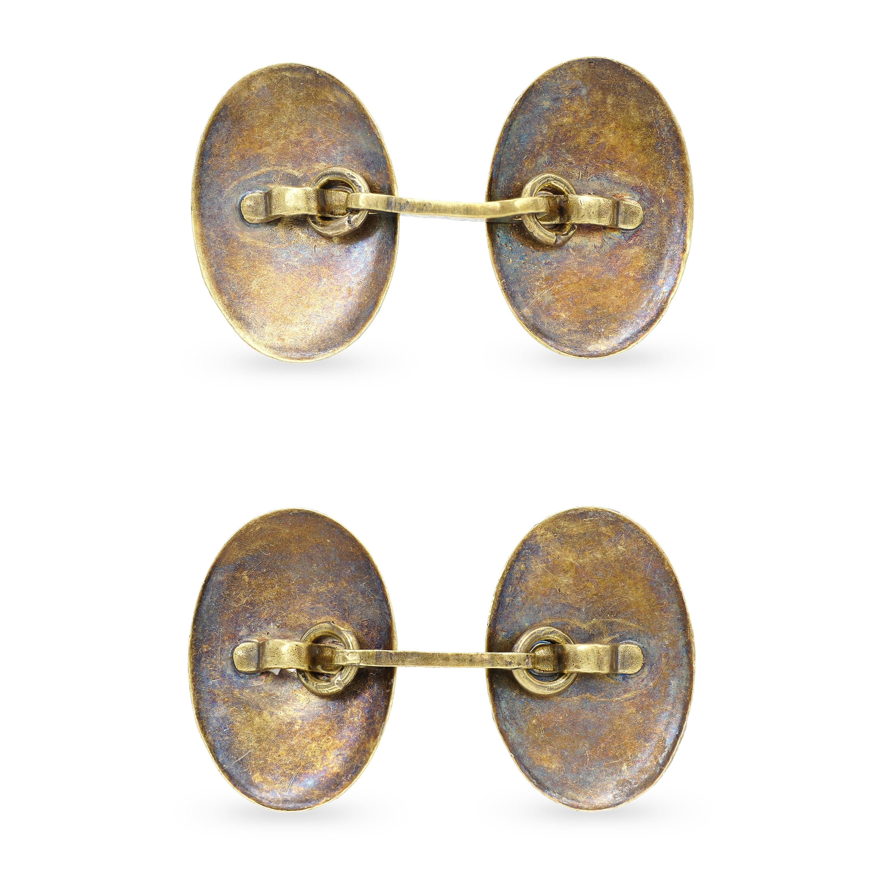 Antique Yellow Gold and Platinum Guilloche & Diamond Cufflinks