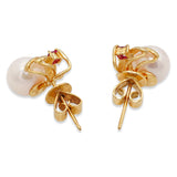 Vintage 14k Yellow Gold Pearl and Ruby Stud Earrings