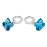 14k White Gold Blue Topaz and Diamond Clover Convertible Hoop Dangle Earrings
