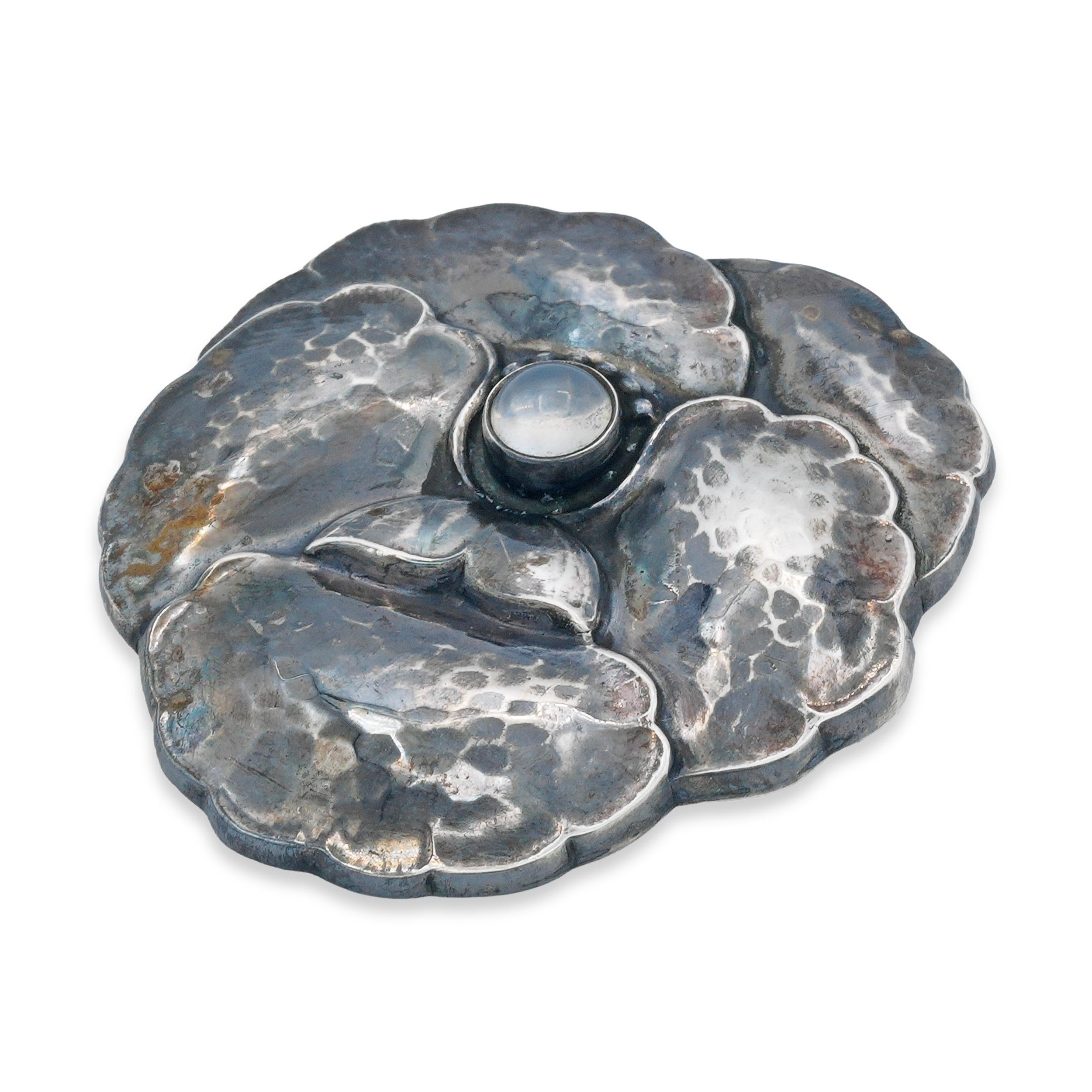 Georg Jensen Sterling Silver Moonstone Pansy Brooch No. 113