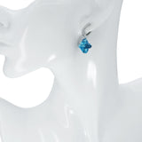 14k White Gold Blue Topaz and Diamond Clover Convertible Hoop Dangle Earrings