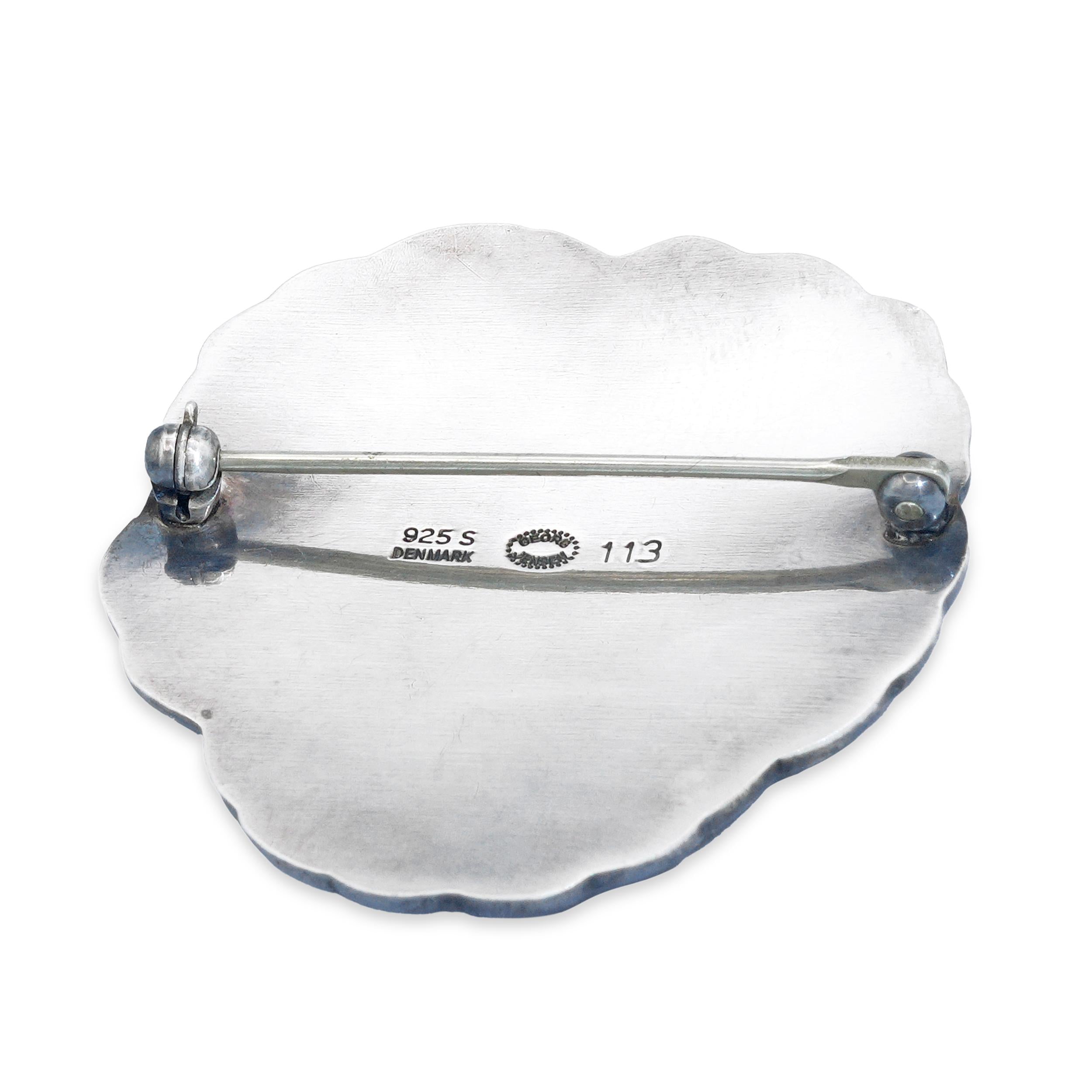 Georg Jensen Sterling Silver Moonstone Pansy Brooch No. 113