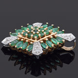 Vintage 14K Yellow Gold Emerald & Diamond Pendant 24 x 18 mm