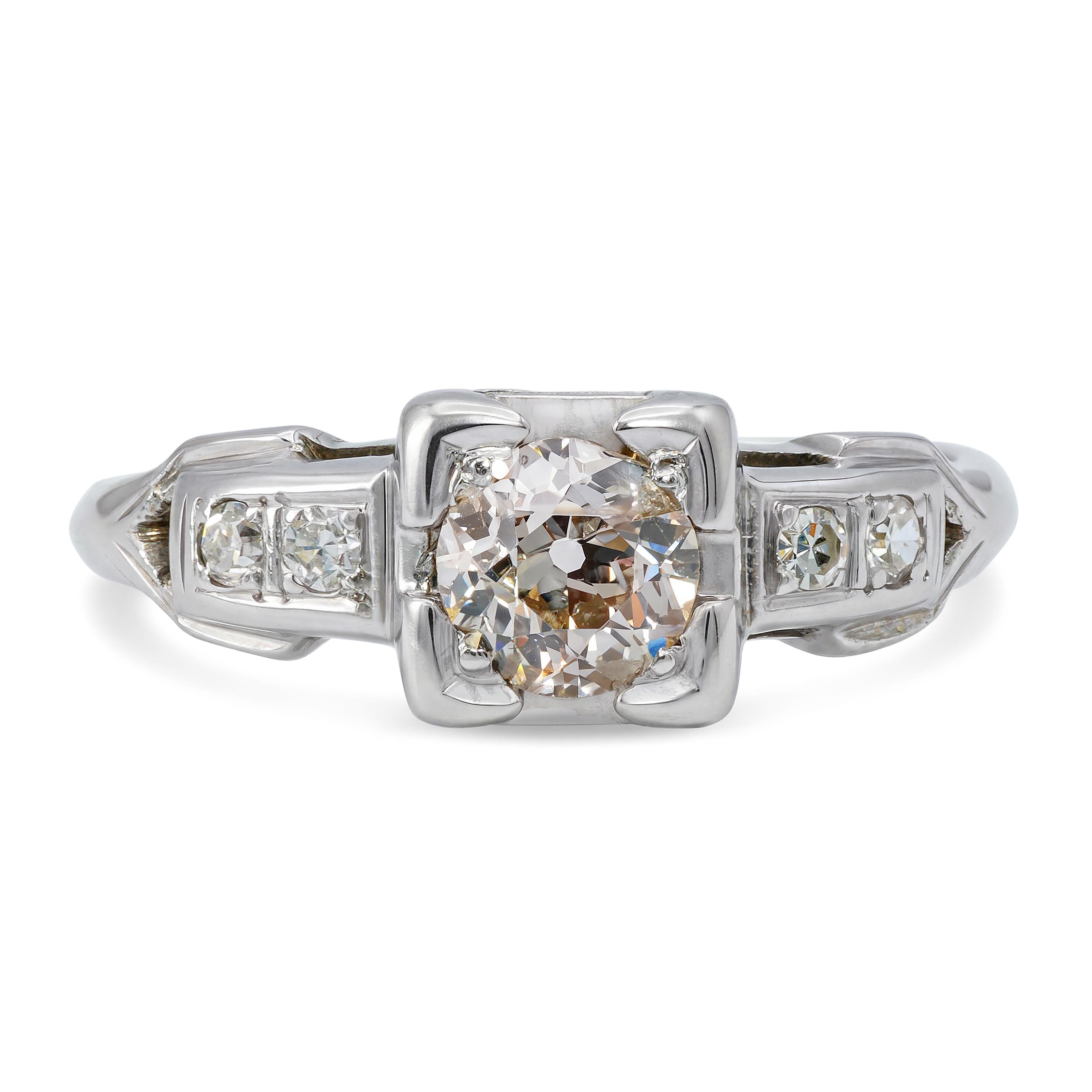 Vintage 18k White Gold Old European Cut Diamond Engagement Ring