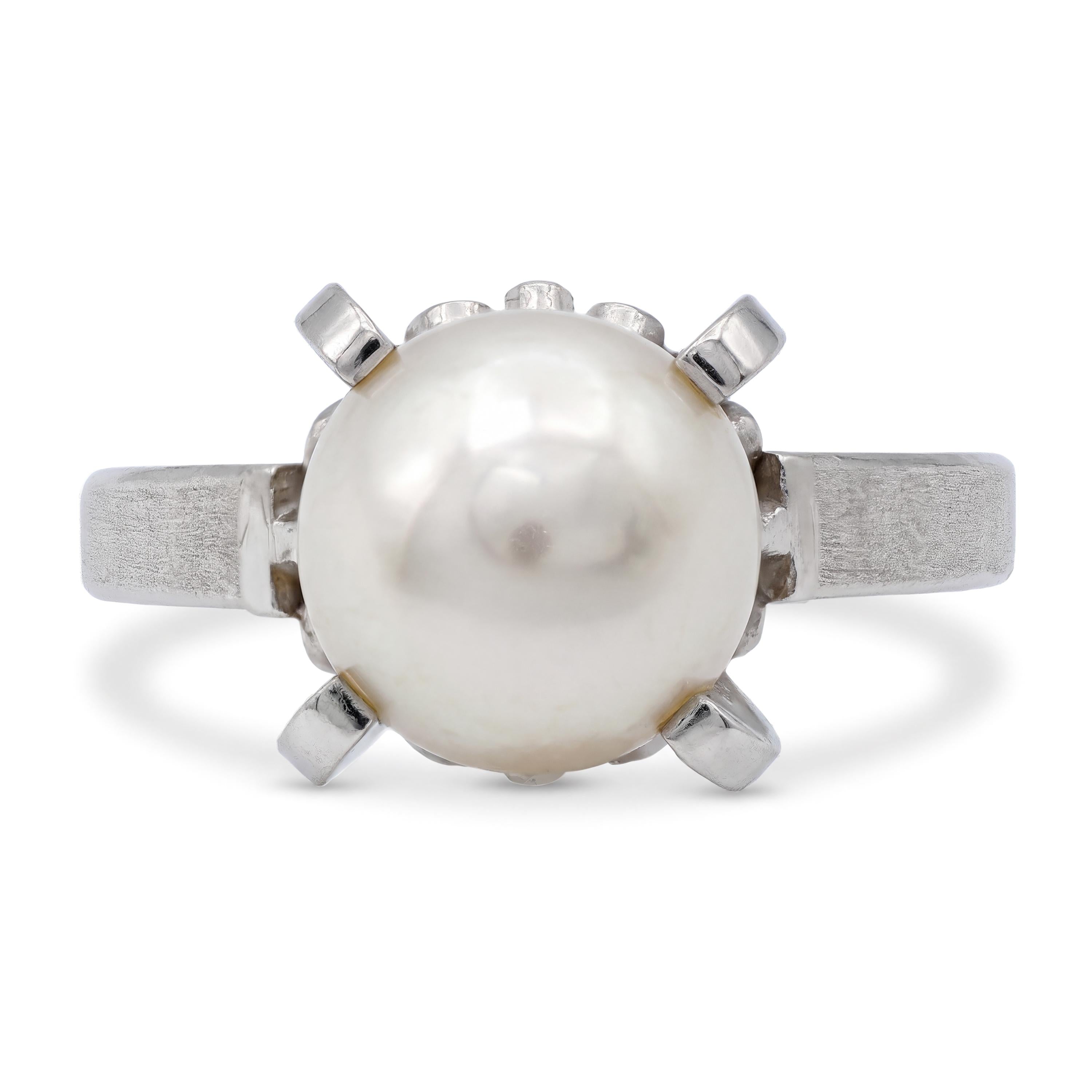 Vintage Platinum Cultured Pearl Solitaire Ring