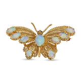 Vintage 13k Yellow Gold Blue Opal and Ruby Butterfly Brooch