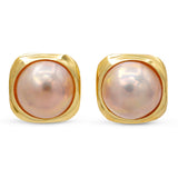 Vintage 14k Yellow Gold Mabe Pearl Omega Back Stud Earrings