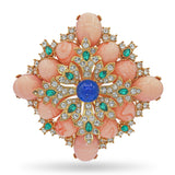 Vintage Costume  Coral Glass and Rhinestone Floral Statement Brooch