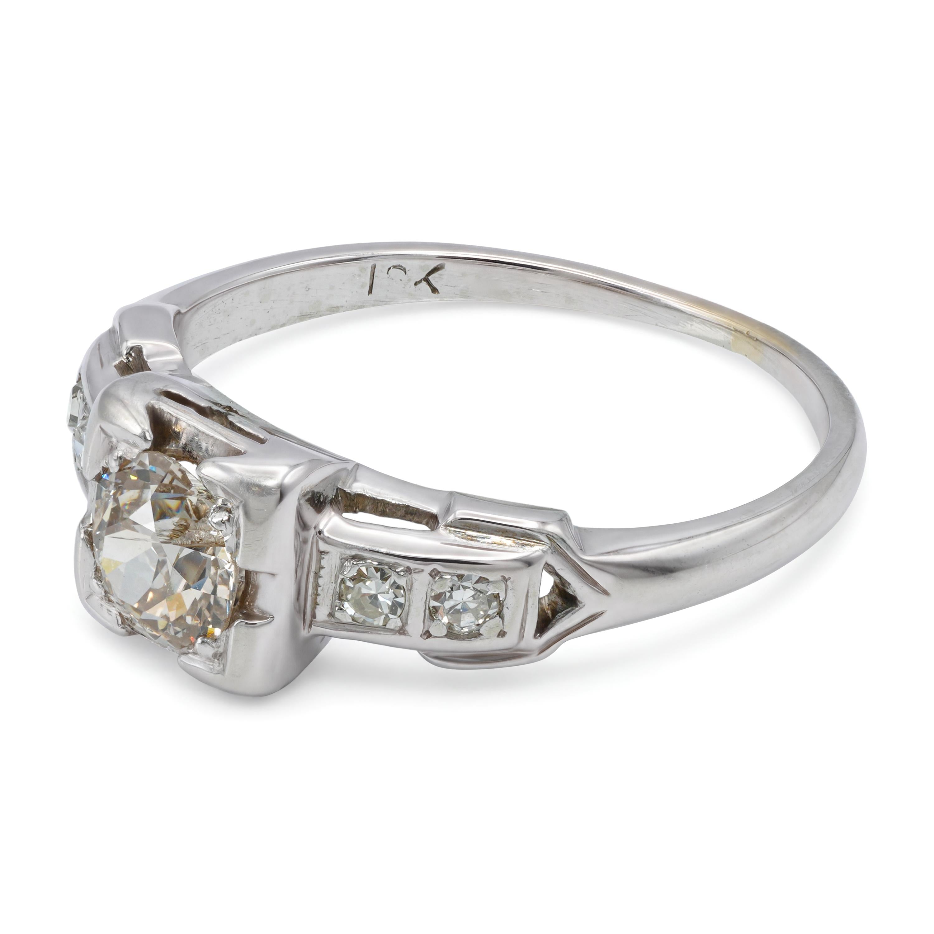 Vintage 18k White Gold Old European Cut Diamond Engagement Ring