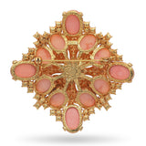 Vintage Costume  Coral Glass and Rhinestone Floral Statement Brooch