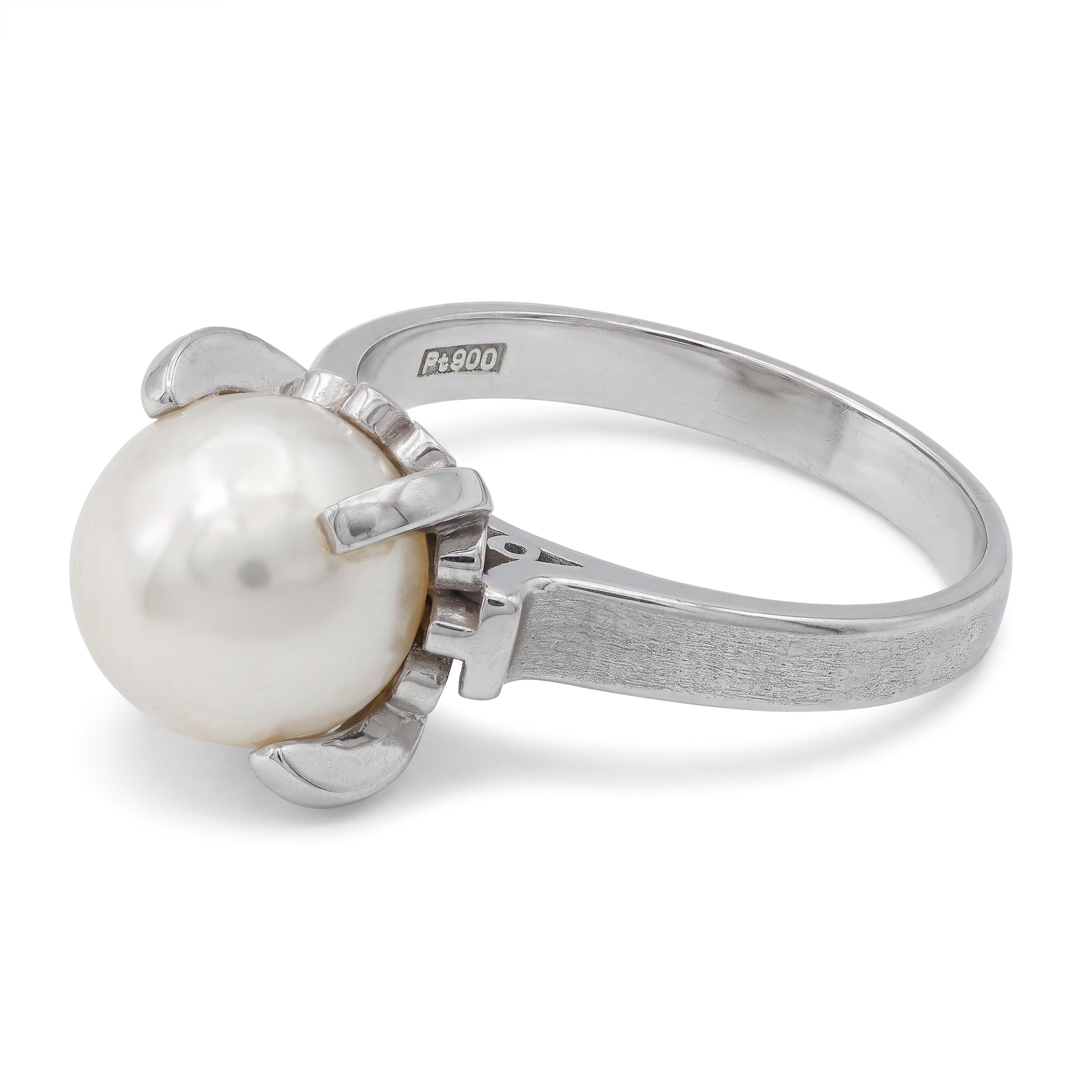 Vintage Platinum Cultured Pearl Solitaire Ring