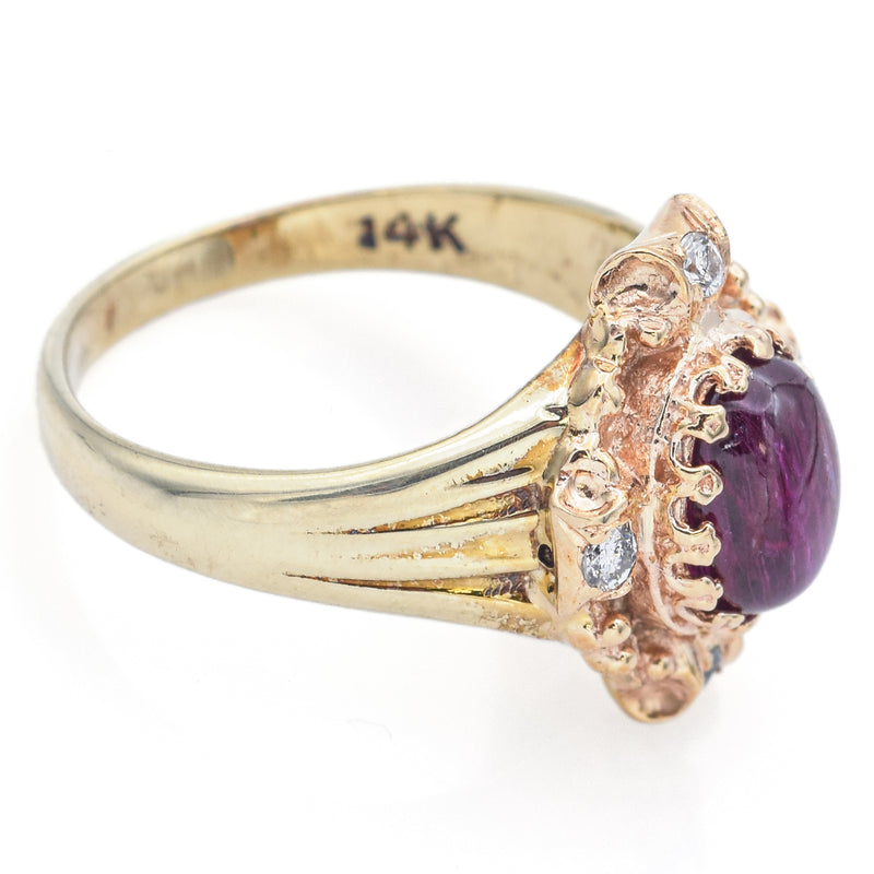 Vintage 14K Yellow Gold Ruby & Diamond Band Ring Size 6.25