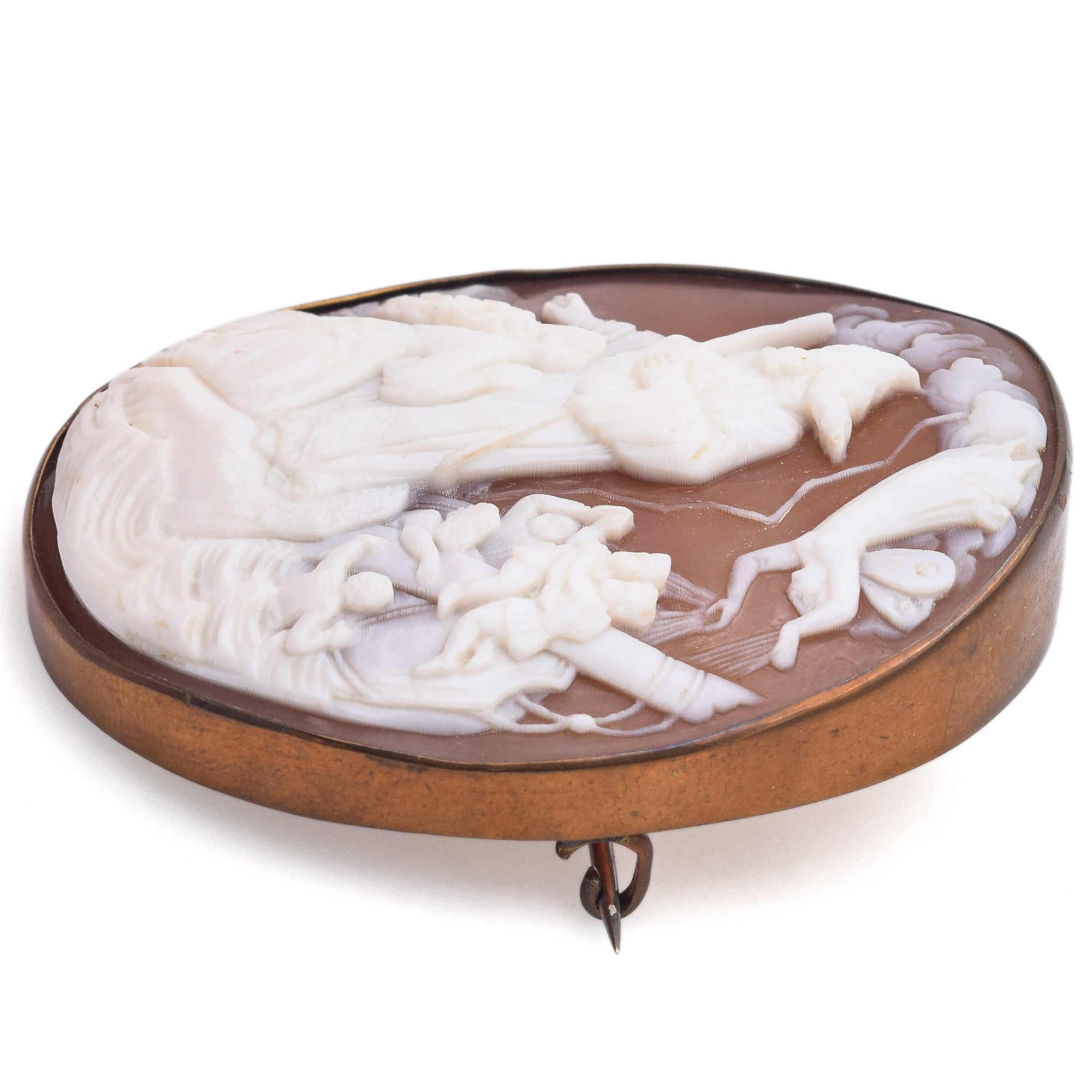 Antique Cameo Shell Moses & Psyche Falling Brooch Pin Pendant
