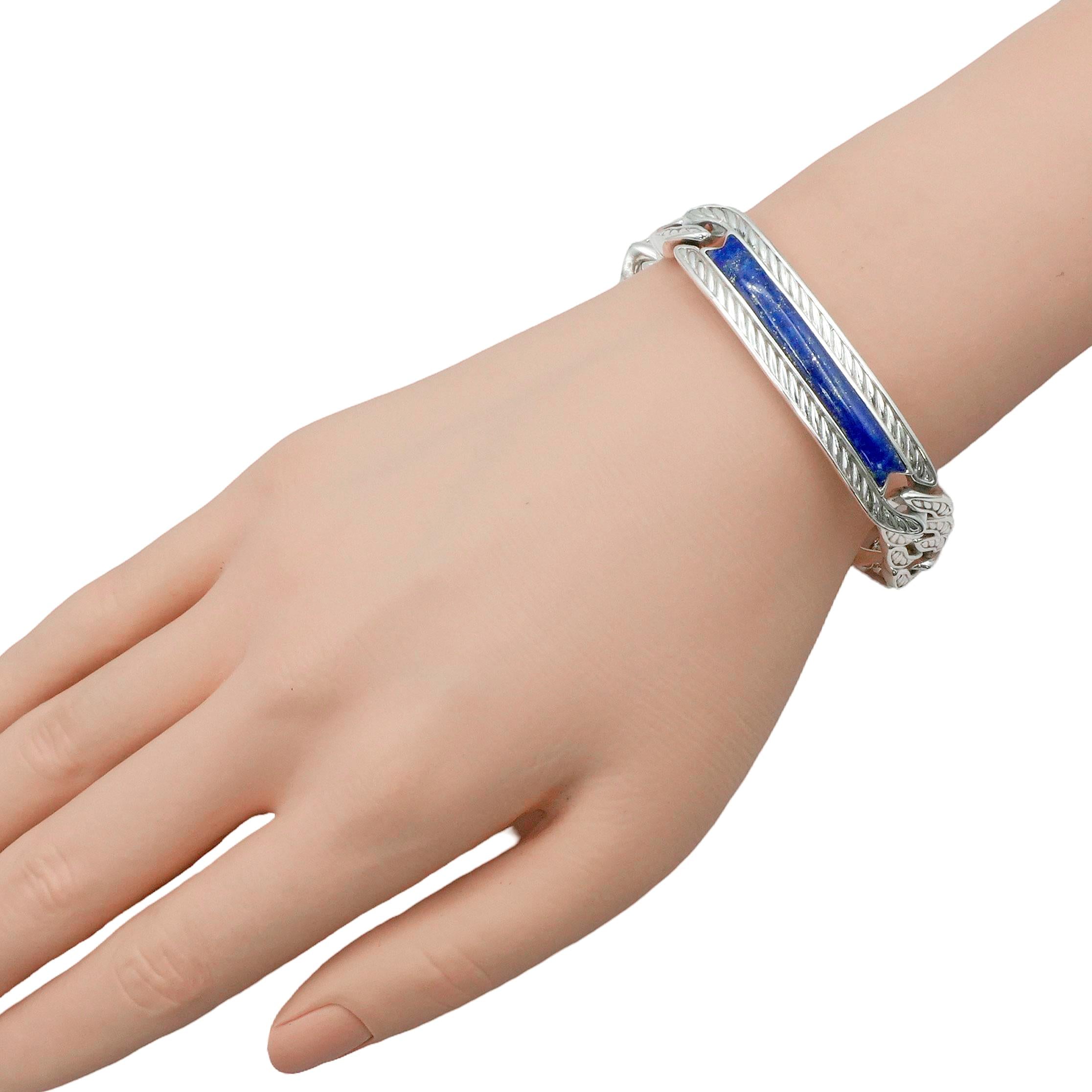 David Yurman Sterling Silver & Lapis Lazuli Curb Link Bracelet