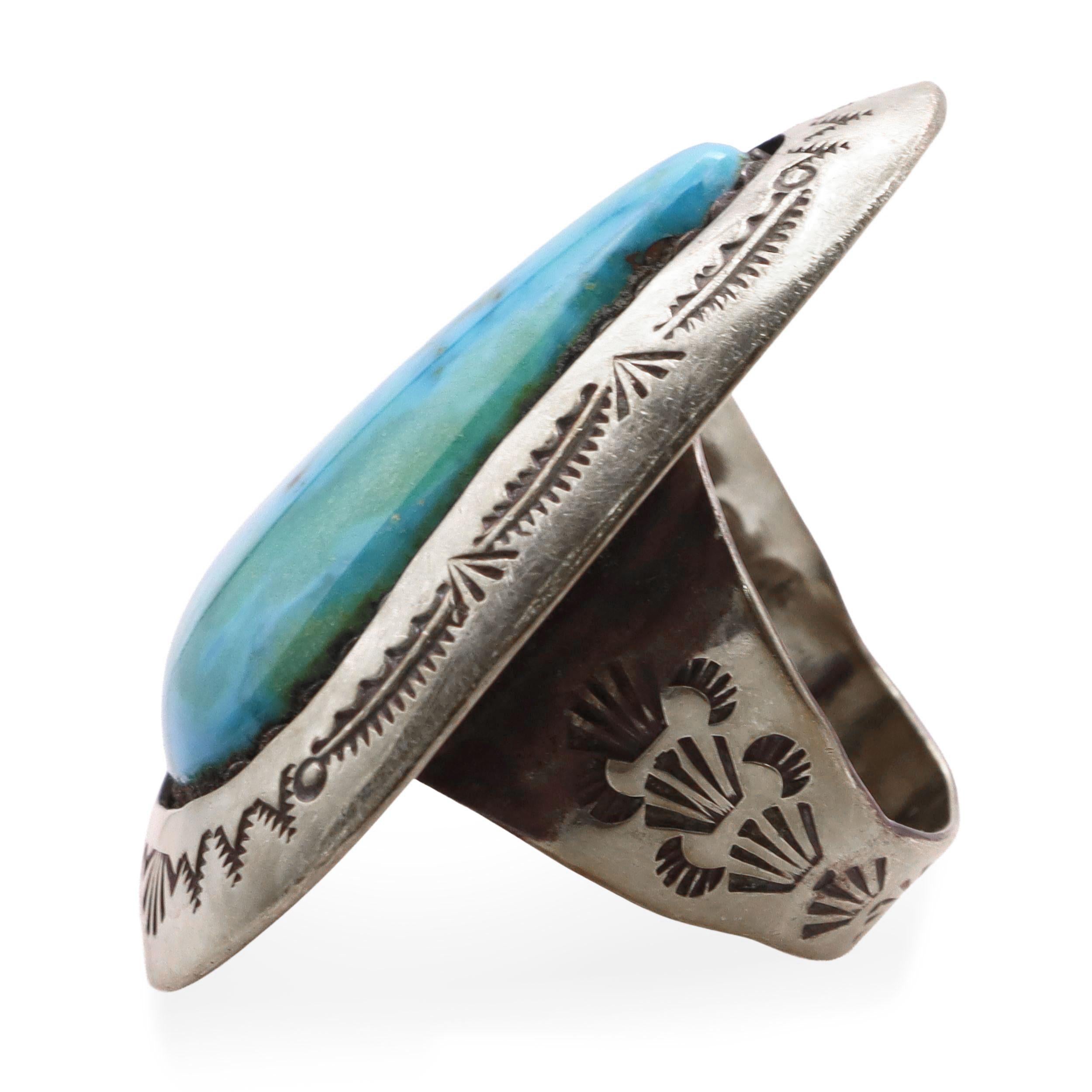 Vintage Teddy Goodluck Turquoise Sterling Silver Ring