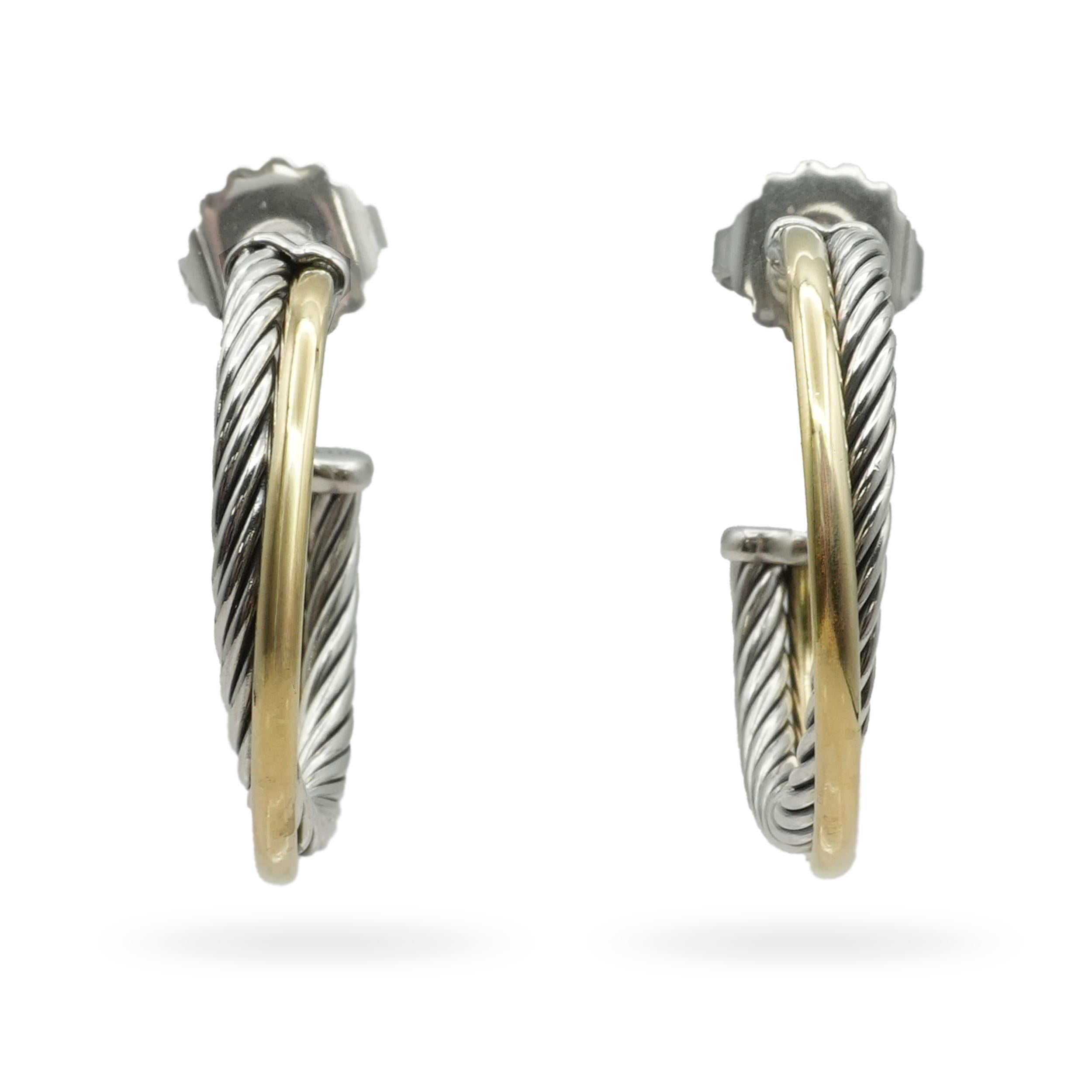 David Yurman Cable Sterling Silver and 14k Yellow Gold Hoop Earrings