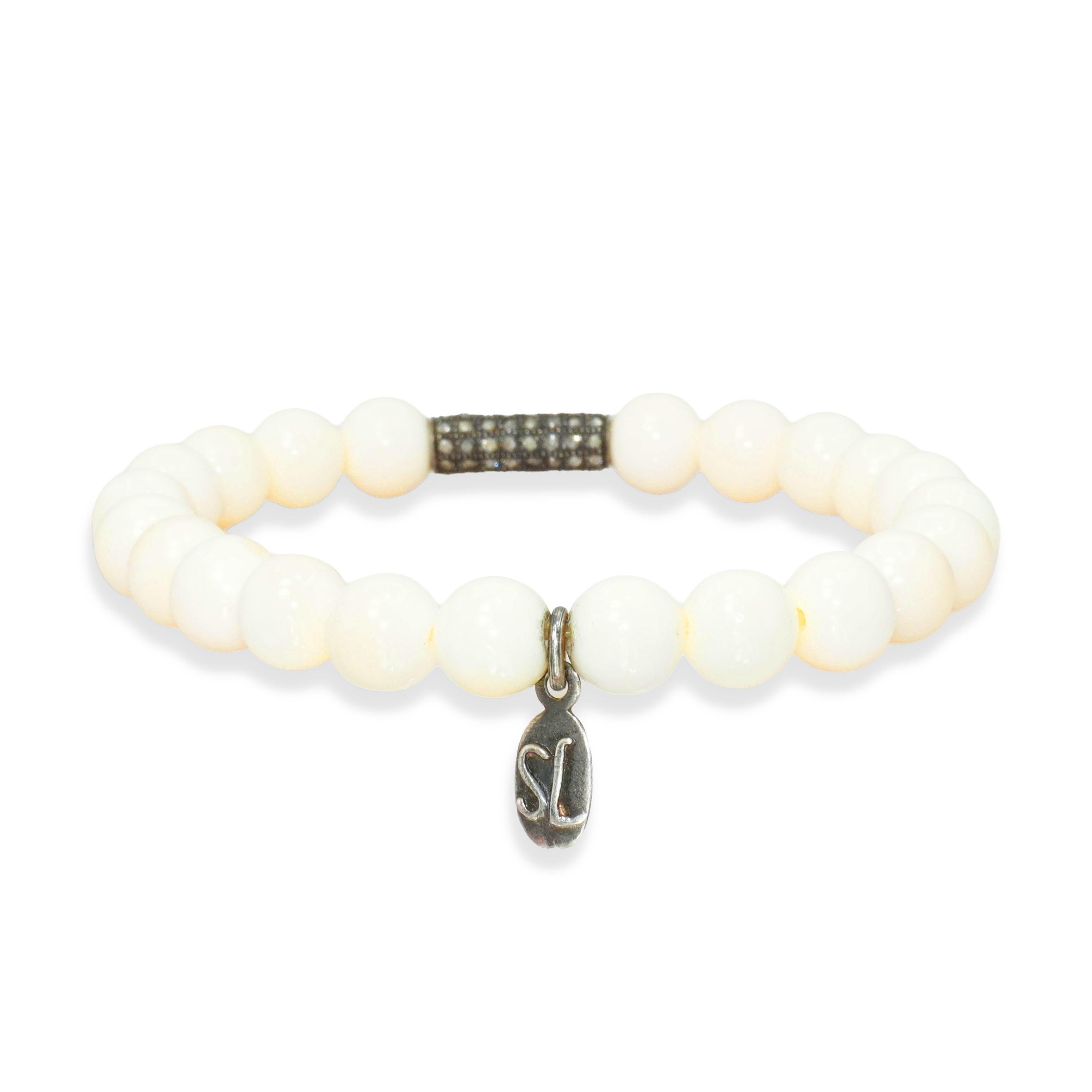 Sheryl Lowe Sterling Silver Diamond White BoneBead Stretch Bracelet