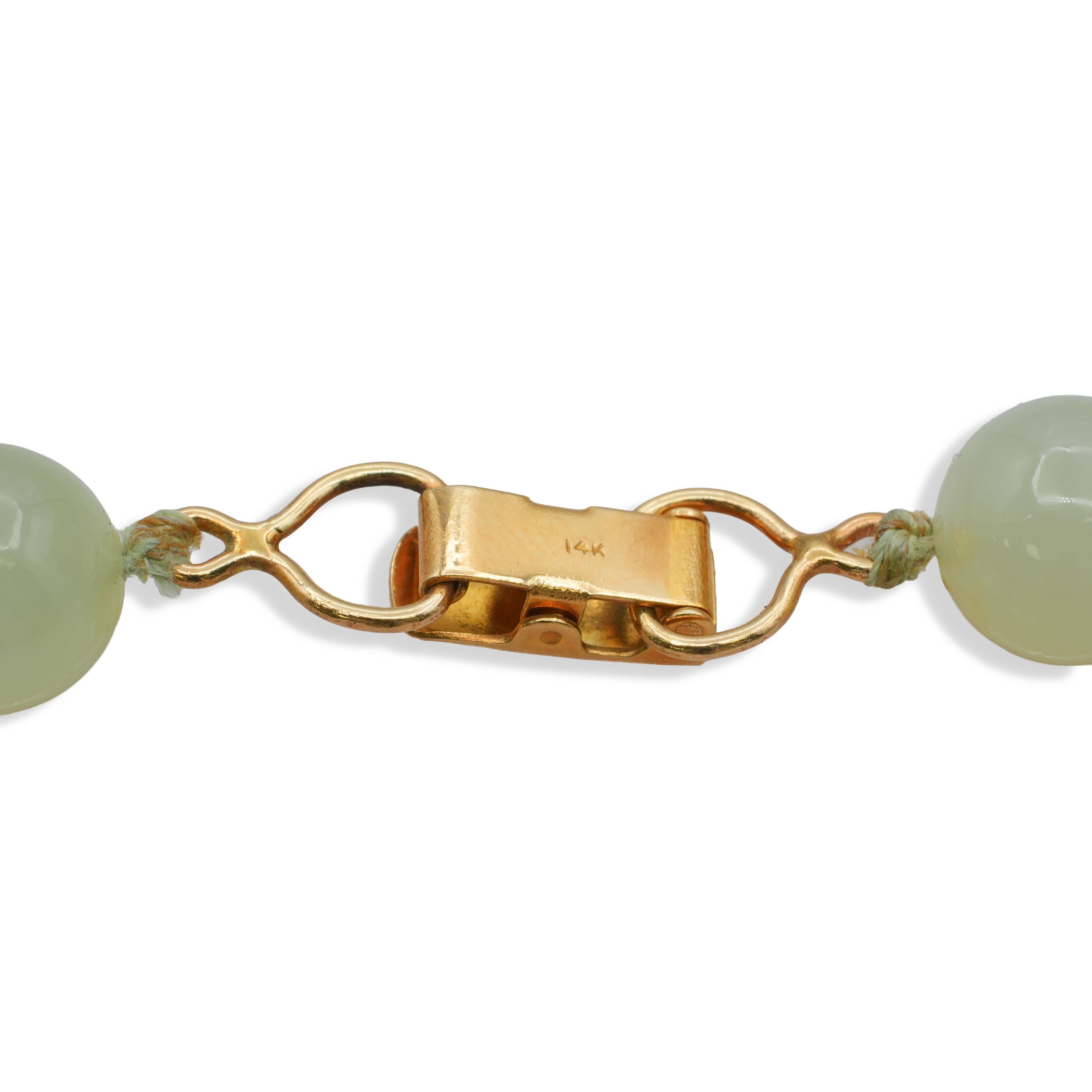 Vintage Ming’s 14K Gold Nephrite Jade Beaded Necklace