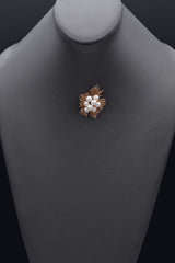 Vintage 14K Yellow Gold Pearl Earrings & Brooch Pin Pendant Set