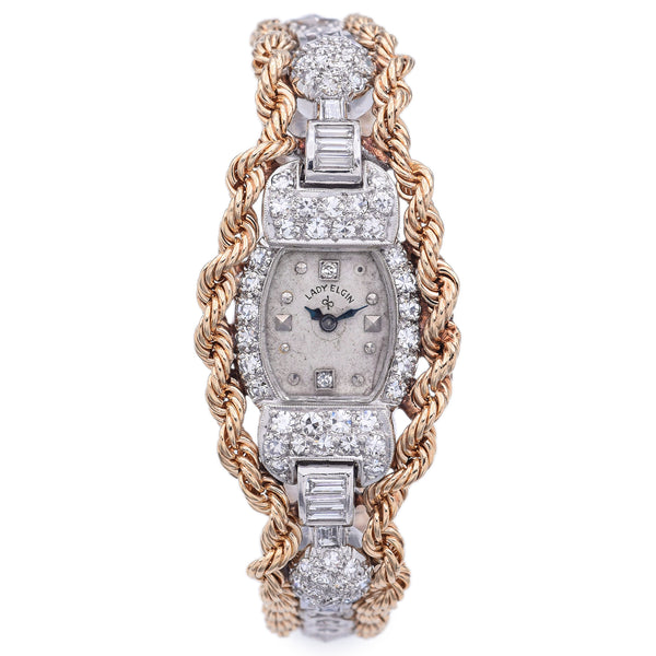Vintage Lady Elgin Platinum & 14K Gold 1.68 TCW Diamond Hand Wind Women's Watch