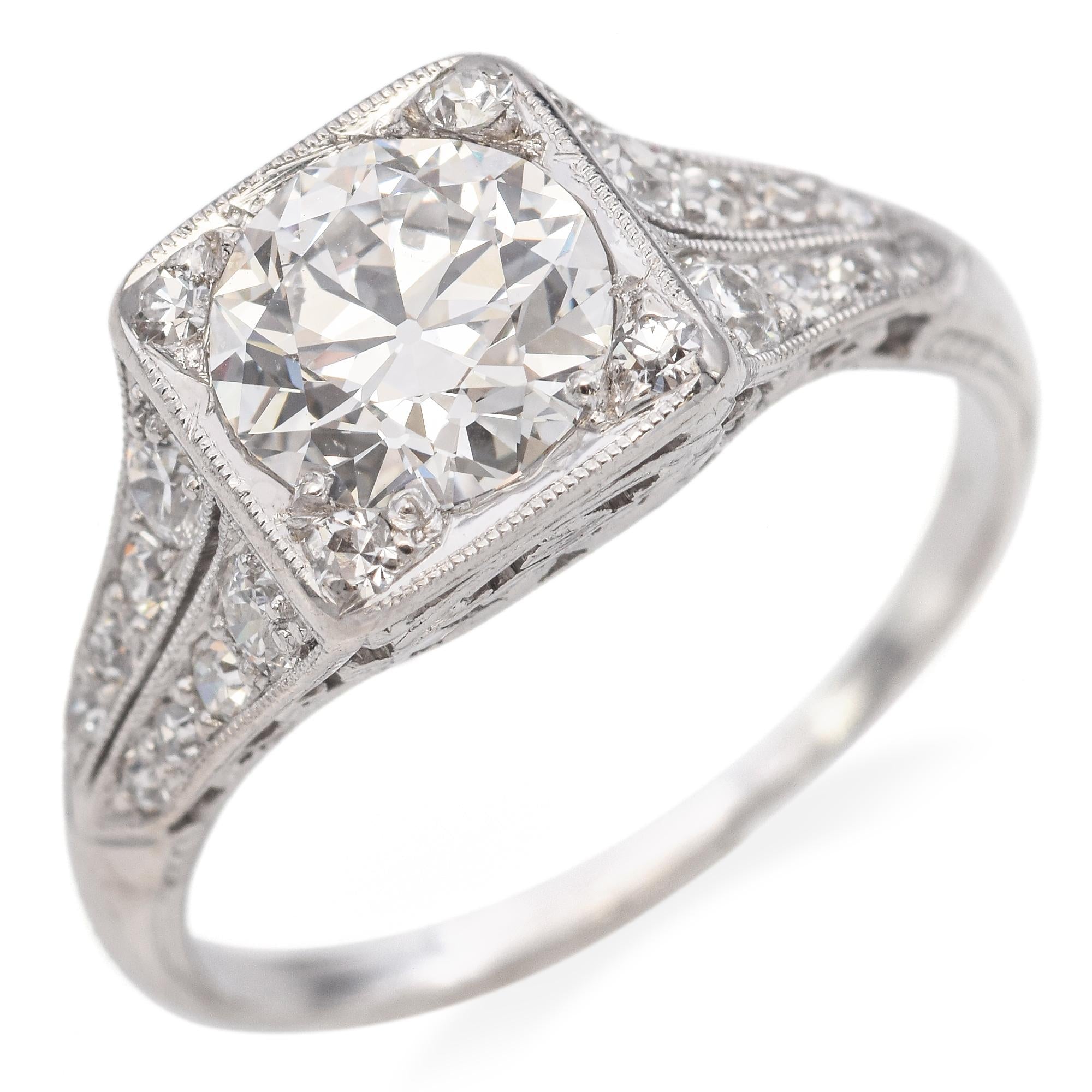 Antique Art Deco Platinum 0.96 Ct E VS1 Diamond Engagement Ring GIA