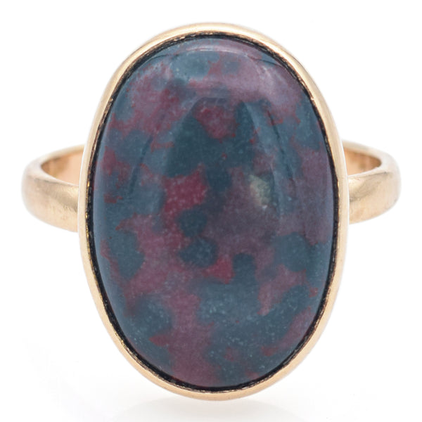 Vintage Bloodstone Cabochon Oval 14K Yellow Gold Cocktail Ring Size 6