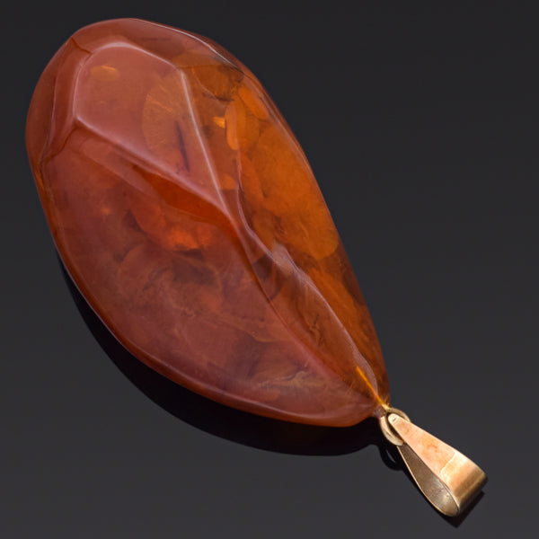 Vintage 14K Yellow Gold Baltic Amber Large Pendant