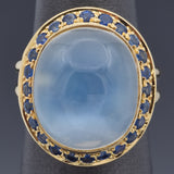 Vintage 18K Yellow Gold 18.60 Ct Moonstone & Sapphire Cocktail Ring Size 5.5