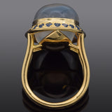 Vintage 18K Yellow Gold 18.60 Ct Moonstone & Sapphire Cocktail Ring Size 5.5