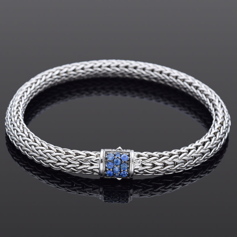 John Hardy Sterling Silver Sapphire Classic Chain 6.5 mm Bracelet + Pouch