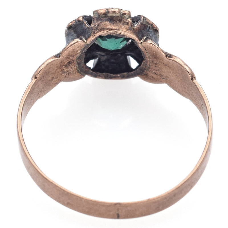 Antique 10K Yellow Gold Lab Emerald & Pearl Band Ring Size 6.5