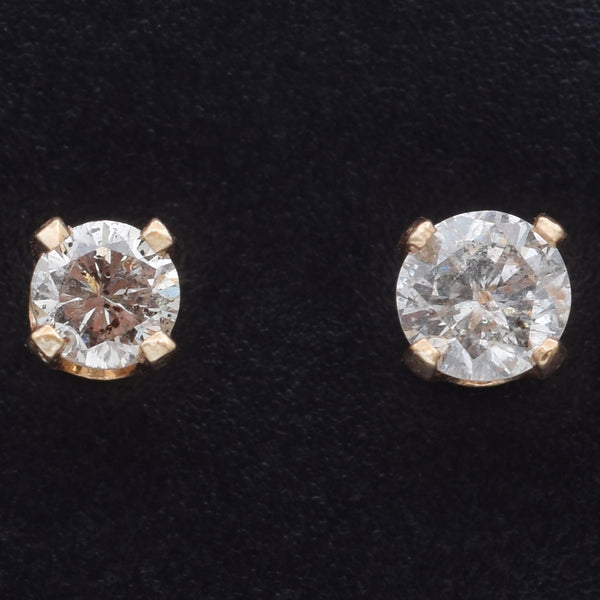 Vintage 0.26 TCW Diamond 14K Yellow Gold Round Stud Earrings 3 mm