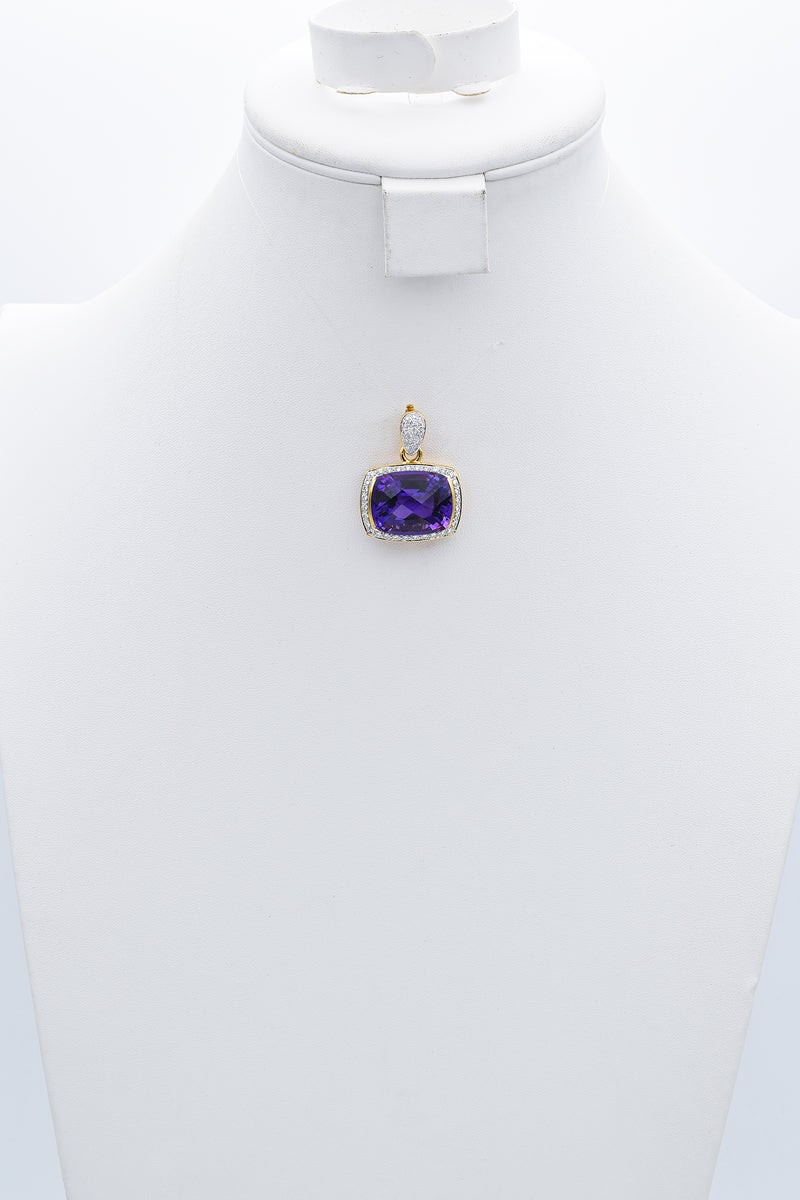 Vintage 18K Yellow Gold 21.08 Ct Amethyst & 0.75 TCW Diamond Pendant