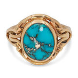 Vintage 14k Yellow Gold Turquoise Cabochon Woven Wire Ring