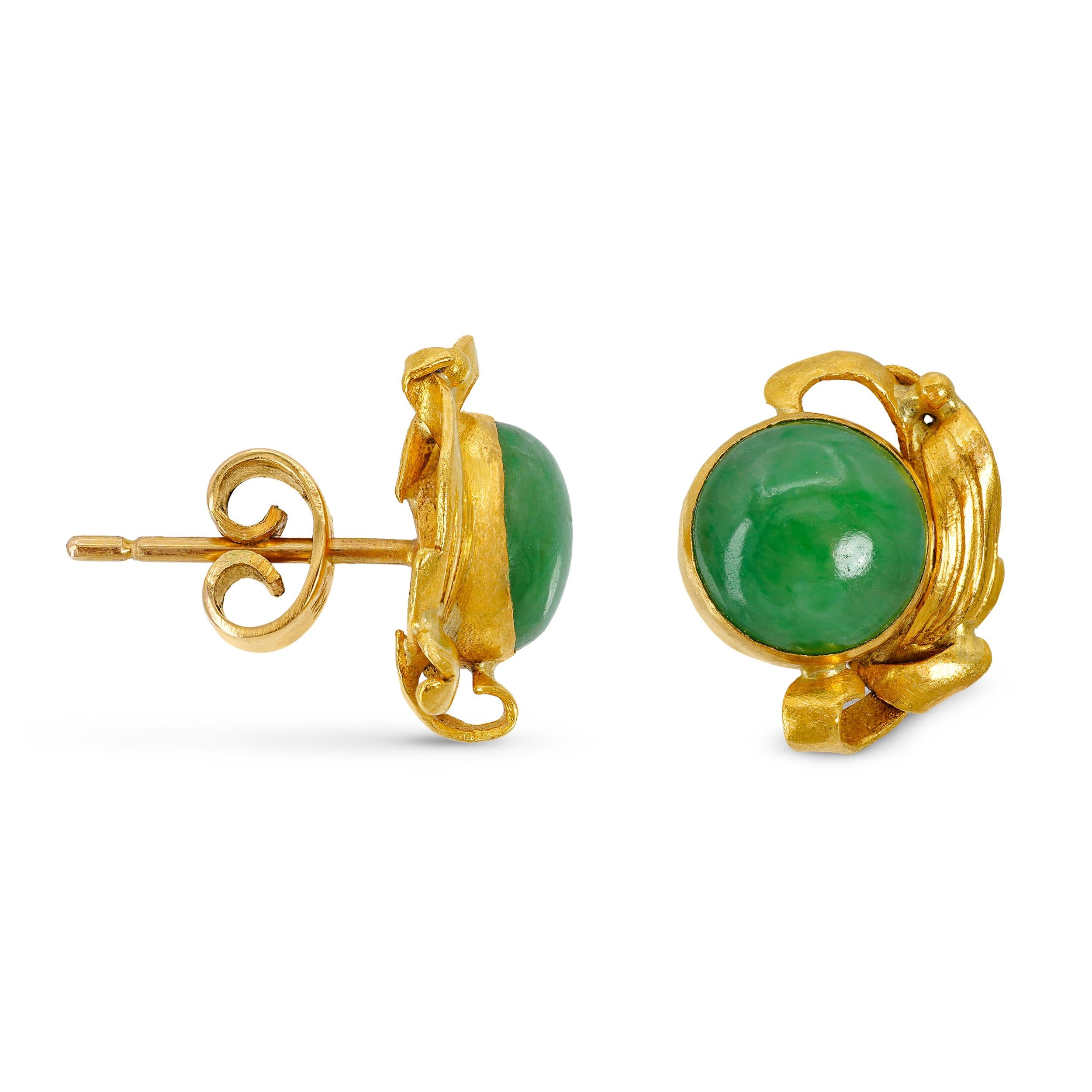 Vintage 22k Yellow Gold Jadeite Stud Earrings