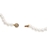 Vintage 14k Yellow Gold Cultured Pearls Diamond Clasp Princess Length Necklace