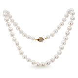 Vintage 14k Yellow Gold Cultured Pearls Diamond Clasp Princess Length Necklace