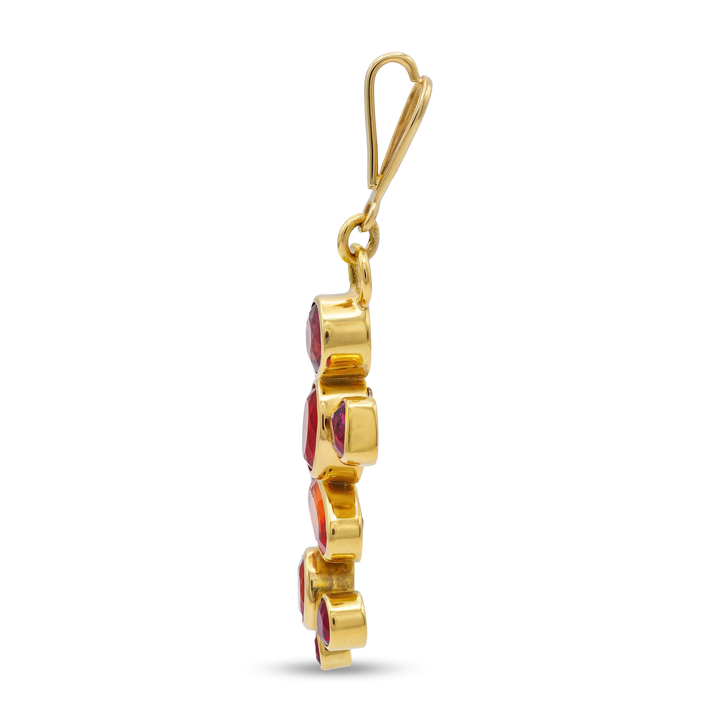 Vintage Suz Andreasen 14k Yellow Gold Fire Opal and Ruby Multi-Gemstone Pendant