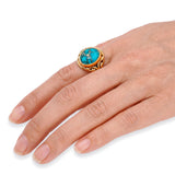 Vintage 14k Yellow Gold Turquoise Cabochon Woven Wire Ring