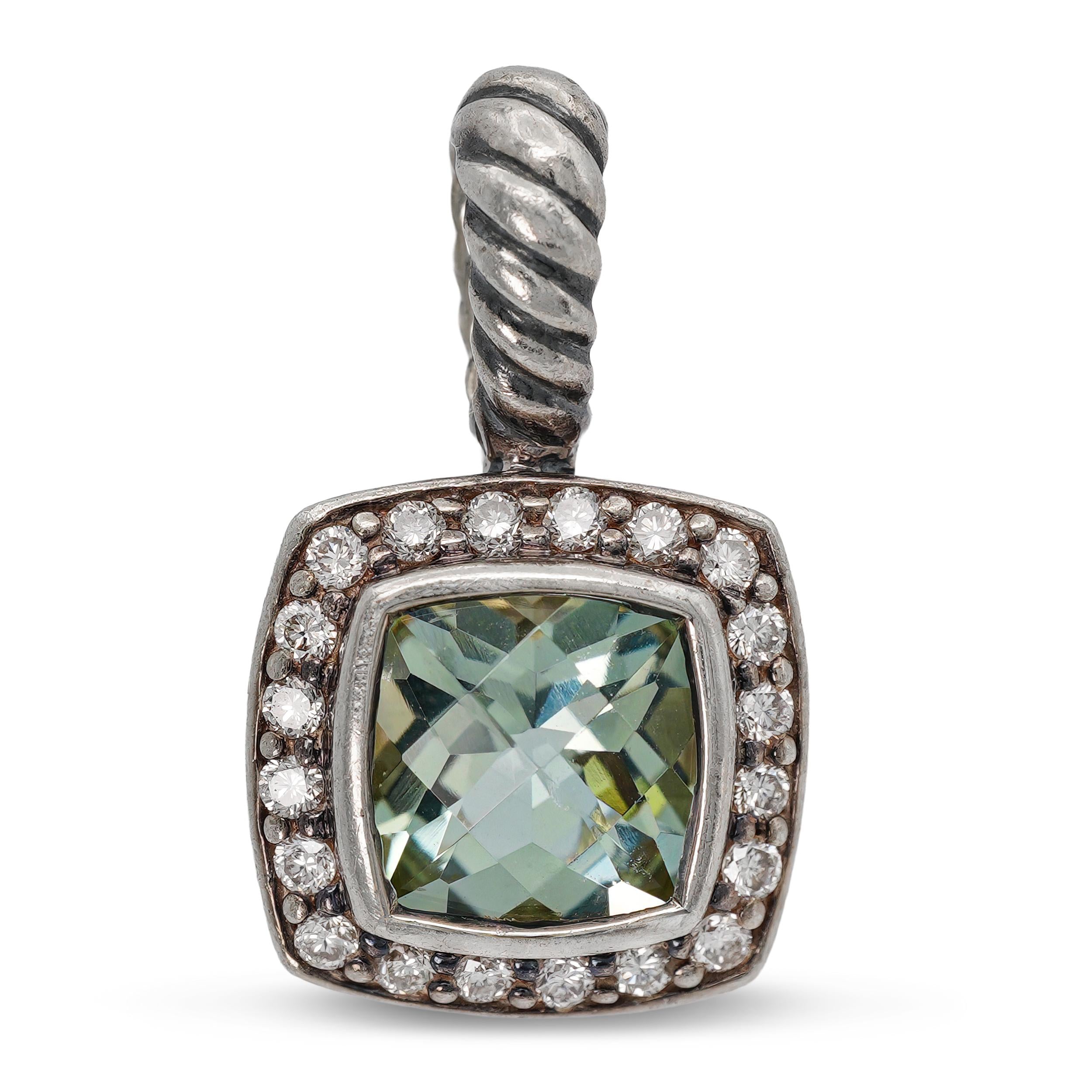 David Yurman Albion Sterling Silver Aquamarine & Diamond Pendant