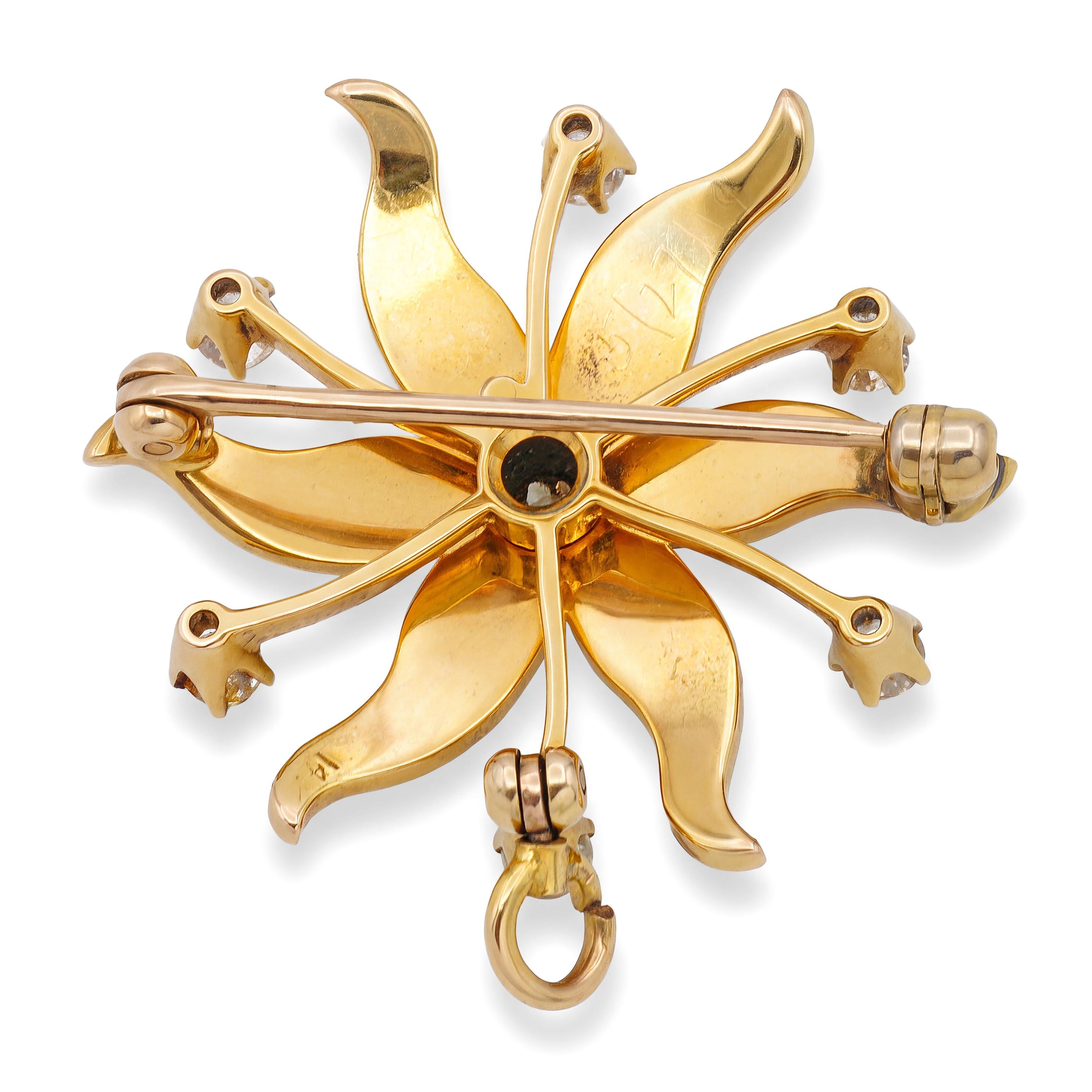 Antique Victorian 12k Yellow Gold OEC Diamond Pearl Starburst Brooch