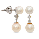 Vintage White Gold Diamond and Akoya Pearl Drop Earrings