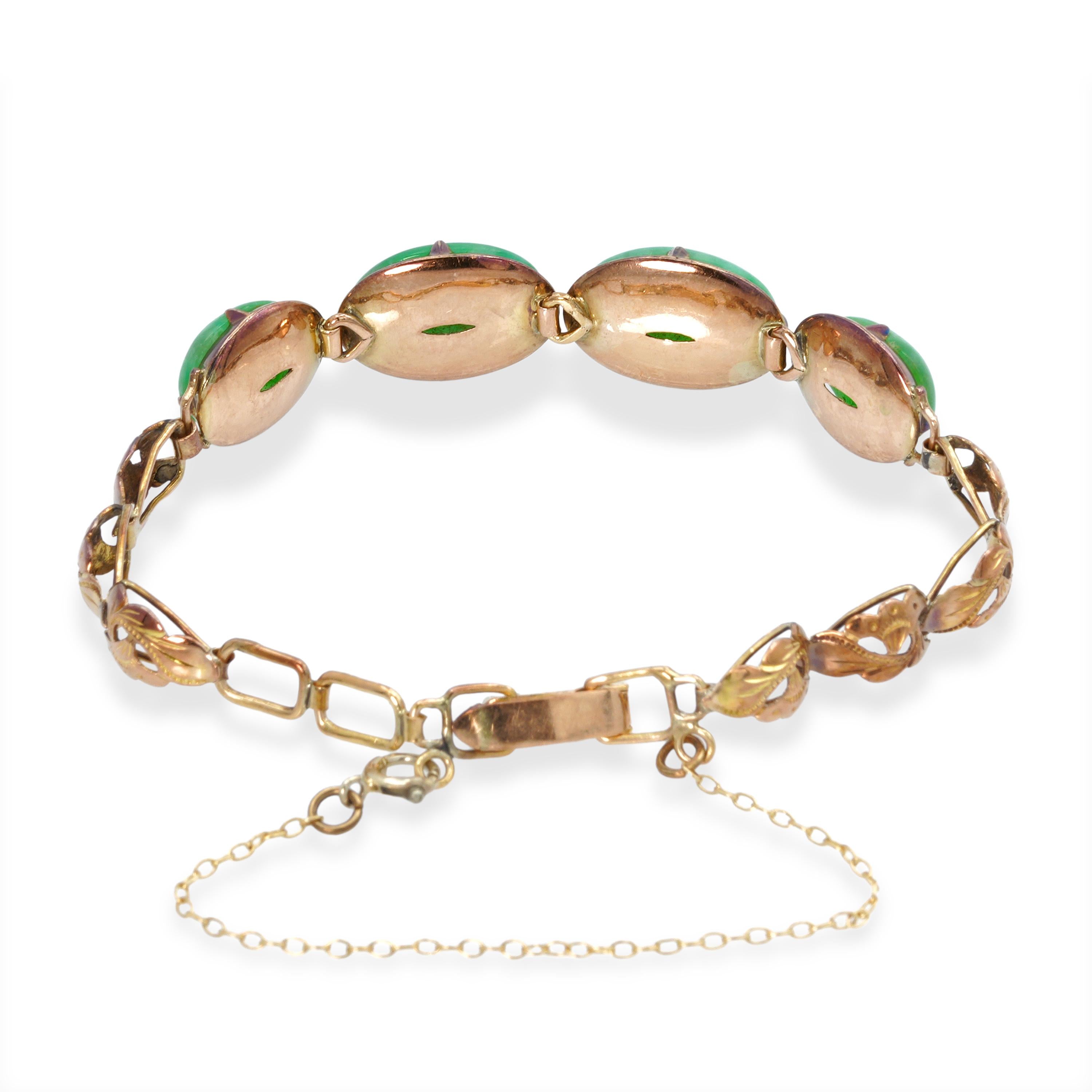 Vintage 14k Yellow Gold 11.2tcw Jadeite Jade Link Bracelet