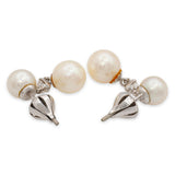 Vintage White Gold Diamond and Akoya Pearl Drop Earrings