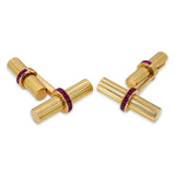 Vintage Tiffany & Co. 14k Yellow Gold Ruby Reeded Cufflinks