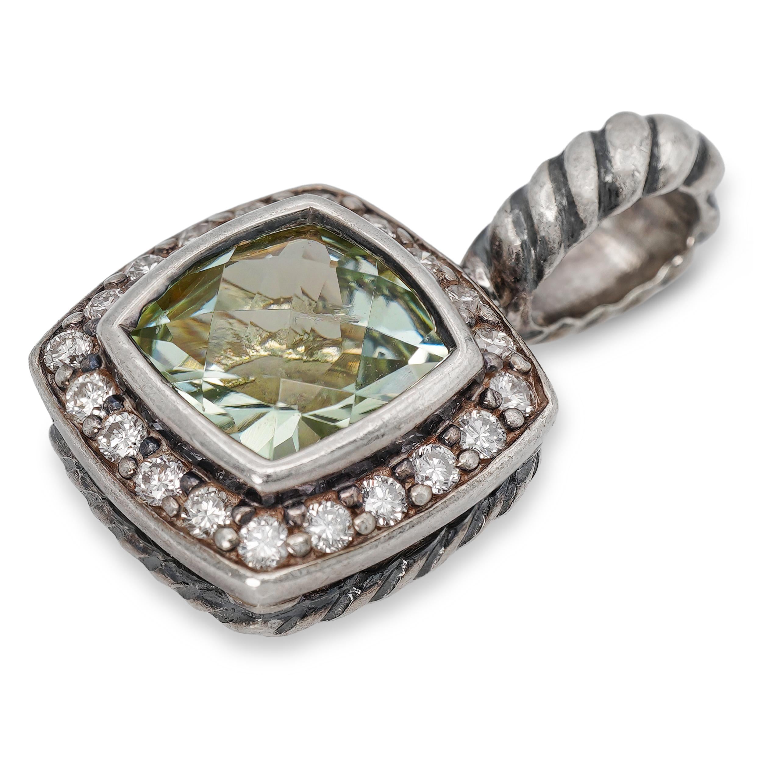 David Yurman Albion Sterling Silver Aquamarine & Diamond Pendant